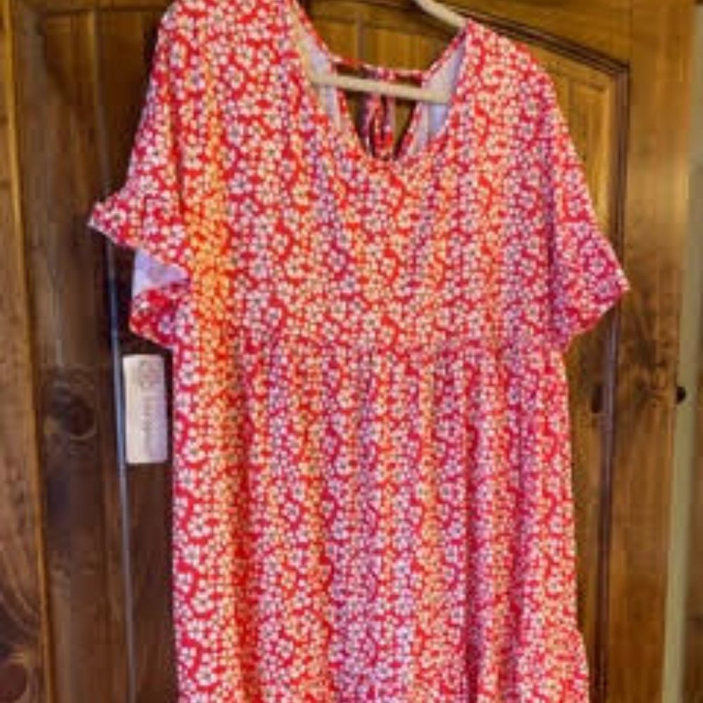 Cute red babydoll flowered dress